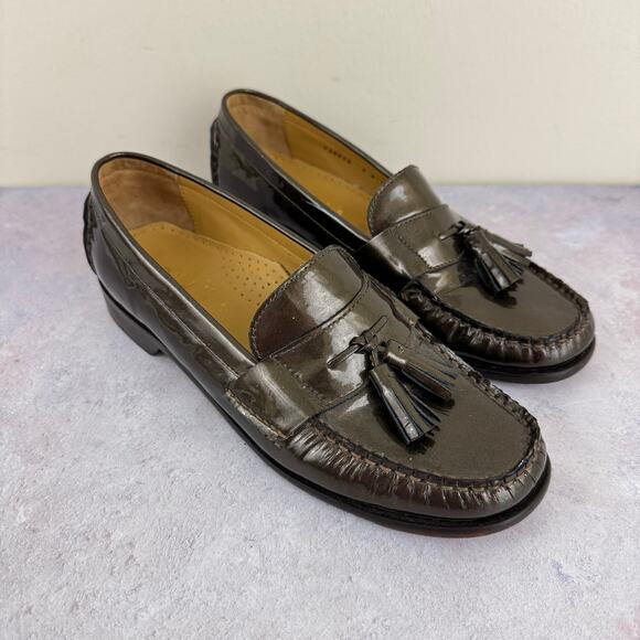 Cole Haan Shoes Womens Size 7 B Tassel Loafers Slip On Brown Shiny D29965 - Picture 1 of 15